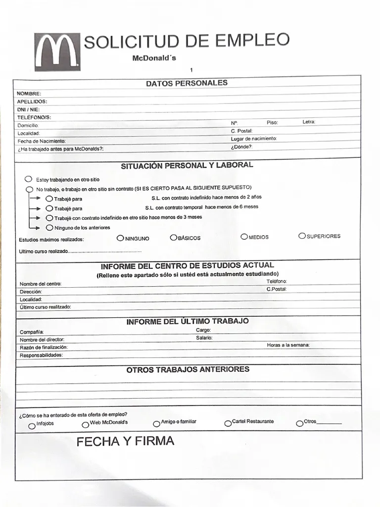 Solicitud de empleo vacía